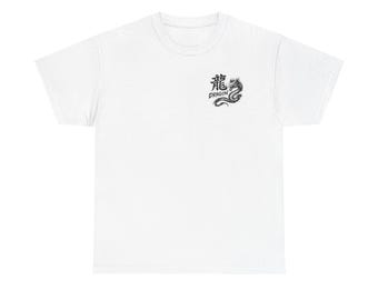 Camiseta con ilustración de dragón / Diseño de caligrafía en tinta negra con caracteres kanji japoneses