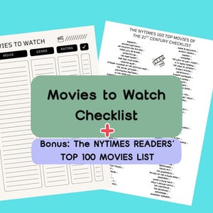 Printable Movie Watch List & NY Times Top 100 Movies Bonus | Digital