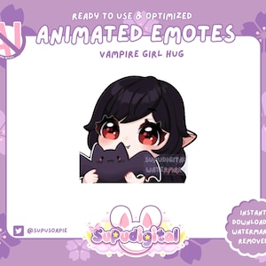 ANIMATED Vampire Girl Twitch Emote, Hug Cuddle Plush Emote, Halloween Gamer Witch Goth Girl Emote | Discord Tiktok Kick Streamer Emoji