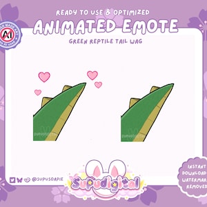 Cute Dragon Twitch Emote, Green Reptile Lizard ANIMATED Tail Wag Emote | Cute Discord Stickers, Youtube Kick Emojis for Streamers and Vtuber