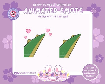 Cute Dragon Twitch Emote, Green Reptile Lizard ANIMATED Tail Wag Emote | Cute Discord Stickers, Youtube Kick Emojis for Streamers and Vtuber