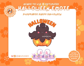 Buon Halloween Emote Pumpkaboo, Zucca Spettrale Kawaii Animata Twitch, Discord Emoji, Streamer YouTube, VTuber