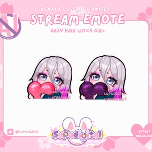 Twitch-emote heks gothic meisje | Roze en paars liefdeshart | Kick Discord-streamer voor gamer