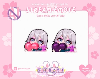 Twitch Emote Witch Goth Girl | Pink & Purple Love Heart | Kick Discord Streamer Gamer