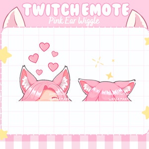 ANIMATED Pink Ear Wiggle Twitch Emote, Discord Streamer Emote | FREE hearts & sparkles | wolf, fox, cat, animal, kemonomimi, neko