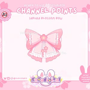 Pastel Pink Sakura Bow Channel Points Icon, Cute Girly Channel Point Redeem, Cherry Blossom Flower Twitch Badge Emote, Discord Sticker Emoji