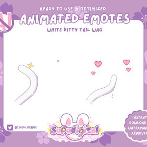 ANIMATED Tail Wag Twitch Emote, White Kitty Cat Emote Pink Kawaii Aesthetic | Cute Discord Kick Youtube Emoji for Streamers & Vtubers