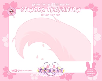 Kawaii Twitch Stinger Animated, Sakura Pink Cherry-Blossom Stream Transition, Streamer VTuber Tail Wag Overlay