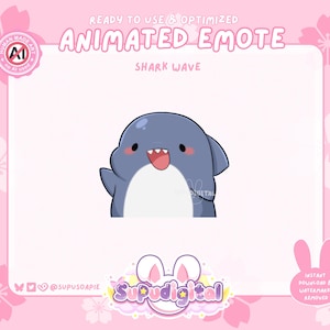 Cute Shark Twitch Emote, Animated Shark Wave Emote, Hello Bye Greetings Emote | Discord Youtube Kick Emoji for Streamers and Vtubers
