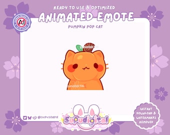 Halloween Pumpkin Twitch Emote Funny Meme Animated Pop Cat Emotes: Discord/Youtube Emoji Streamers