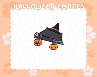 Animated Halloween Twitch Emote: Witch Black Cat, Pumpkin Bongo Cat, Discord/Youtube Emoji for Streamer/Vtuber