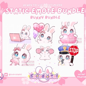 Cute Twitch Emote Bundle Pack Cute Bunny, Pastel Pink Soft Aesthetic, 90s Anime | Discord Sticker, Youtube GIF, Kick Emoji for Streamer
