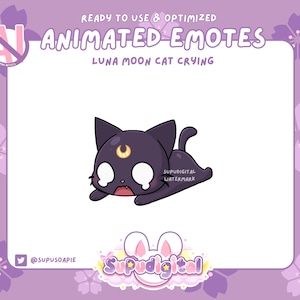 GEANIMEERDE Moon Cat-emote, Huilende kat-emote, Black Cat Twitch-emote, Witchy Goth-emote, | Discord-sticker, Twitch Discord-emoji voor streamer