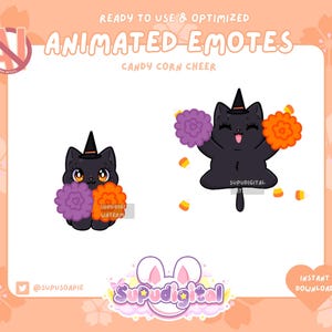 Emote Twitch di Halloween ANIMATO, Emote Strega Gatto Nero, Emote Strega Hype, Emote Goth Candycorn, / Adesivo Discord, Emoji Kick per Streamer