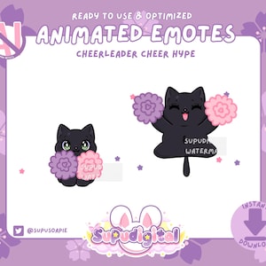 GEANIMEERDE Twitch-emote Black Cat Cheer Hype Vier schattige heks Goth | Discord-sticker, kick-emoji voor streamer