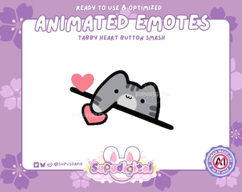 Animated Tabby Cat Twitch Emote, Love Heart Button Smash, Kawaii Emotes, Discord Streamer Emoji