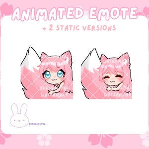 ANIMATED Pink Tail Hug Twitch Discord Streamer TikTok Emote | cute, kawaii, wolf, fox, cat, animal, kemonomimi, neko