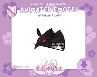 ANIMATED Moth man Emote, Halloween Emote, Bongo Dance, Cryptid Goth Witch Emote | Cute Twitch Emote, Discord Sticker, Kick Emoji for Stream