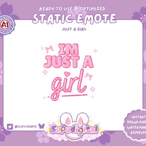 Funny Twitch Emote, I'm just a girl Emote, Cute Gamer Girl Emote, Kawaii Pink Aesthetic Emote | Discord Sticker Youtube Kick Emoji