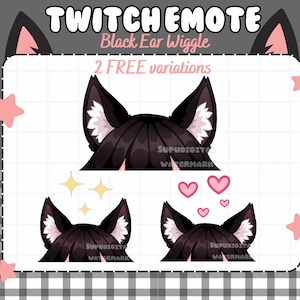 アニメーション化された黒い耳を揺らす Twitch Discord ストリーマー絵文字 | 無料のハートと輝き | かわいい、カワイイ、オオカミ、キツネ、猫、動物、ケモノミミ、ネコ