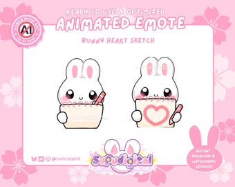Animated Bunny Heart Twitch Emote, Kawaii Rabbit love Notebook Emotes, Discord Emoji (Digital Download)