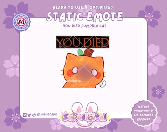 Halloween Twitch Emote Funny Meme 'You Died' Pumpkin Cat Emotes: Discord Youtube Emoji Streamers