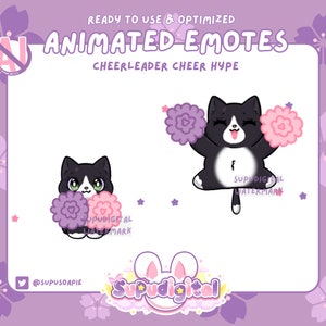 Emote ANIMATO Twitch Tuxedo Cat Cheer Hype Celebrate Carino Rosa Pastello / Adesivo Discord, Emoji Kick per Streamer