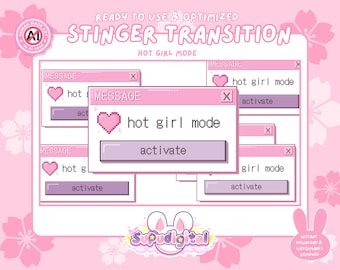 Transizione Stinger in modalità Pink Hot Girl, sovrapposizione di scene animate Kawaii per lo streaming su Twitch, YouTube e Vtubers.