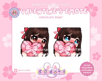 Cute Valentines Day Twitch Emote, Chocolate Heart love, Kawaii Chibi Anime Brown hair Gamer Girl | Premade Discord Youtube Kick Emoji