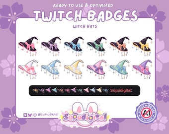 Twitch Sub Bit Badges PNG, Witch Hat Icons, Pastel Goth Abonnenten Badge Set Luftschlangen