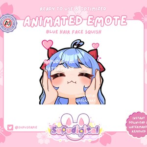 Émoticône anime chibi, émoticône écrasement du visage, émoticône Saint Valentin, gamer girl cheveux bleu kawaii | Discord Youtube Kick Streamer Emoji