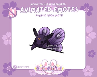 ANIMATED Moth Twitch Emote, Bongo Cat Dance , Purple Goth Witchy Luna Moon | Discord Sticker, Kick Emoji for Streamer