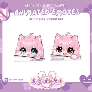 ANIMATED Cute Kitty Cat Neko Girl Emote, Funny Kawaii Bongo Cat Dance Emote, Pink Hair Gamer Girl | Discord Youtube Kick Stream Vtuber Emoji