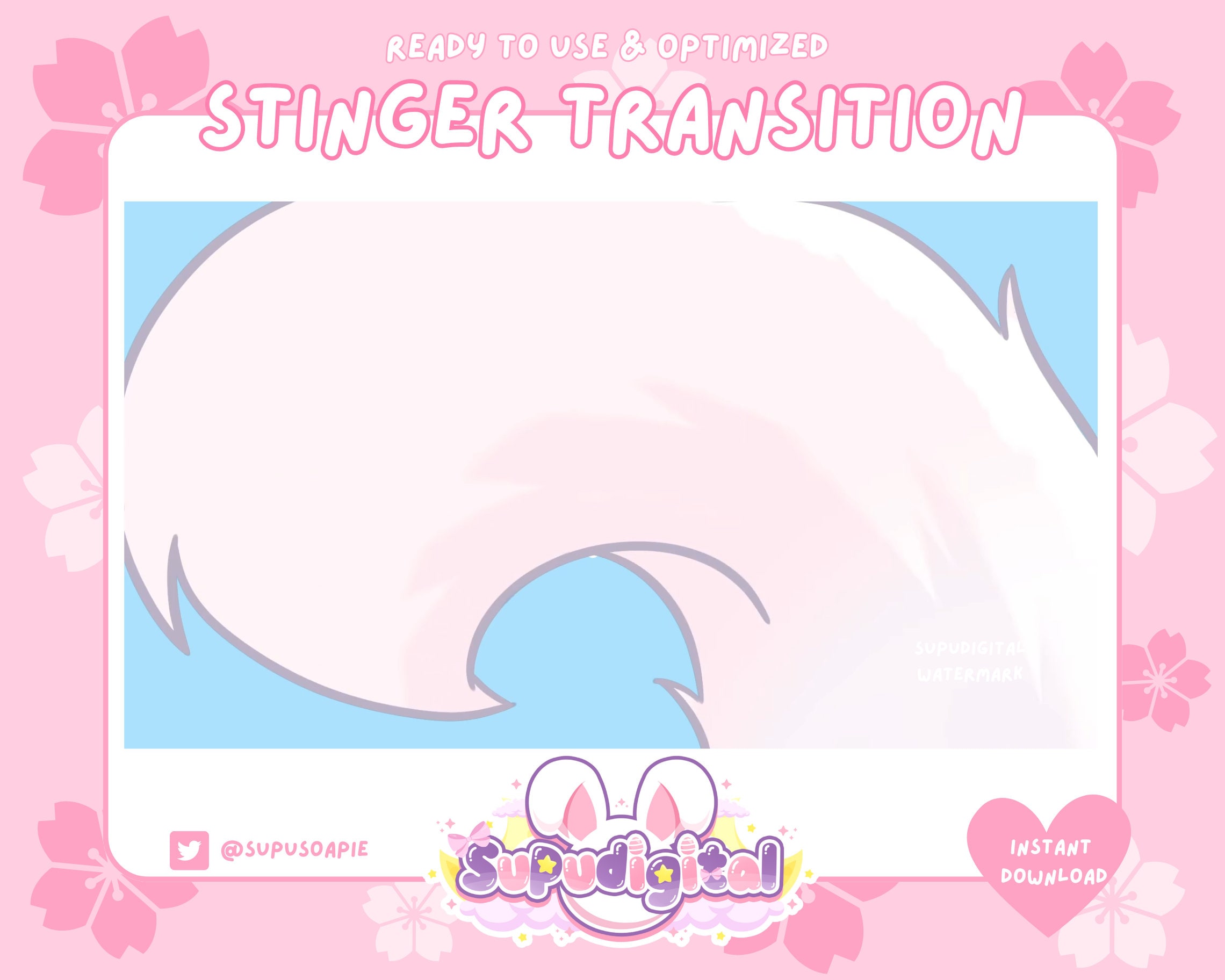 Twitch Stinger for Streaming - White Tail - Animated Stream Transition | Kick, OBS, Stream Assets, Stinger, Kawaii, wolf, cat, fox, YouTube