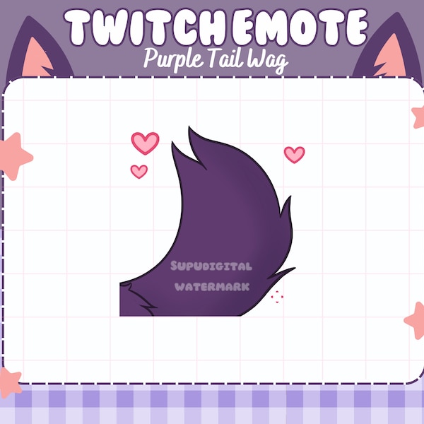 ANIMATED Purple Tail Wag Twitch Discord Streamer Emote | cute, kawaii, wolf, fox, cat, animal, kemonomimi, neko
