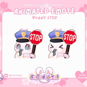 ANIMOWANY Króliczek Emotka policyjny znak Stop Styl anime z lat 90. | Twitch Kick Discord Streamer Vtuber Streamer