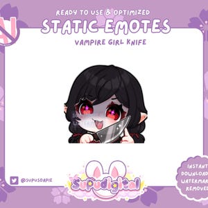 Cute Vampire Girl Twitch Emote, Knife Emote, Halloween Gamer Witch Goth Girl Emote | Discord Tiktok Kick Youtube Streamer Emoji