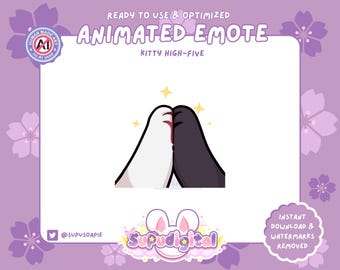 Animated High-Five Cat Paw Twitch Emote, Kawaii Black White Kitty Emoji Discord, YouTube ,Streamers