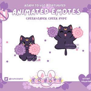 GEANIMEERDE Twitch-emote Black Moon Cat Cheer Hype Vier heks Goth Magical, jaren 90 anime | Discord-sticker, kick-emoji voor streamer