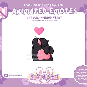 Emoticono de Twitch con forma de corazón de mano coreano, lindo emote de corazón de gato, emote de Twitch ANIMADO kawaii, alerta de transmisión, emoji de patada de Youtube de Discord, transmisor Vtuber