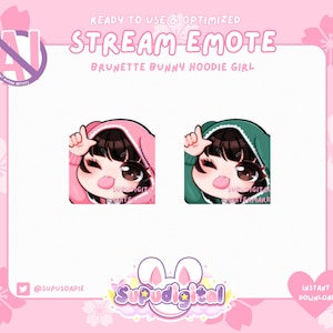 Twitch Emote Set Chibi Bunny Hoodie Brunette Girl | 'L' Loser | Twitch Discord Streamer Gamer