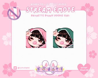 Twitch Emote Set Chibi Bunny Hoodie Brunette Girl | &#39;L&#39; Loser | Twitch Discord Streamer Gamer