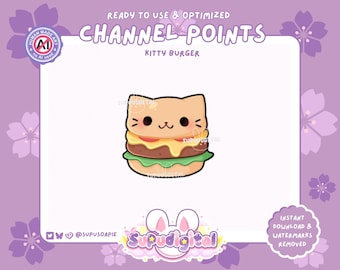 Cute Cat Burger Channel Points Icon, Kitty Kitten Channel Point Redeem, Kawaii Burger Food Twitch Badge Emote, Discord Sticker Emoji