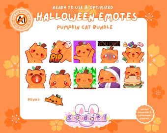 Halloween Twitch Emote Pack Kawaii Spooky Pumpkin Cat Kitty Emotes: Discord Youtube Streamer Emoji