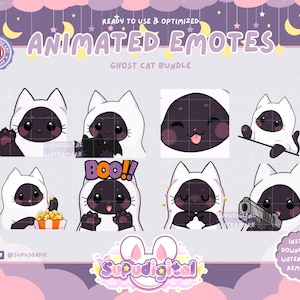 ANIMOWANA HALLOWEEN Twitch Emotka, Duży Pakiet Emotek, Słodkie Emotki Kota Ducha | Discord Youtube Kick Streamer Emoji Emoticon GIF