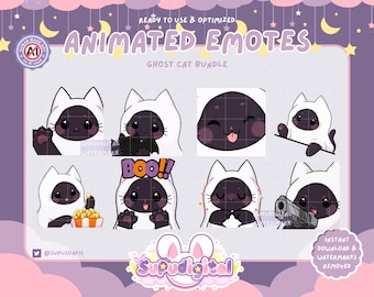 Halloween Twitch Emote Pack Kawaii Animated Ghost Cat Emotes: Discord/Youtube/Kick Emoji for Streamers