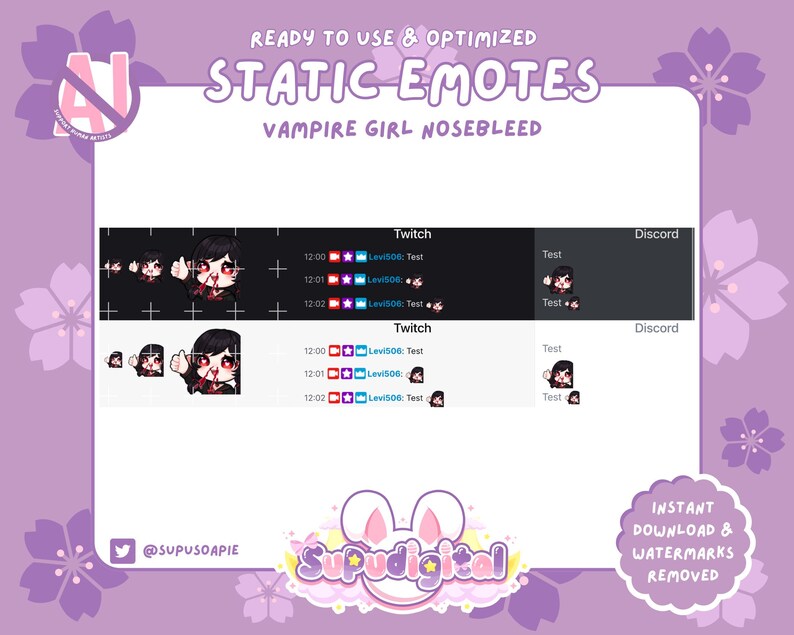 Cute VAMPIRE Girl Twitch Emote, Nose Bleed Emote, Thumbs up Heart Emote ...