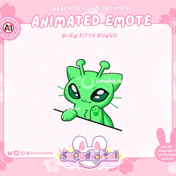 Alien Cat Bongo Twitch Emote Animated GleebGlorb Funny Meme Emotes: Discord/Youtube/Kick Emoji for Streamers
