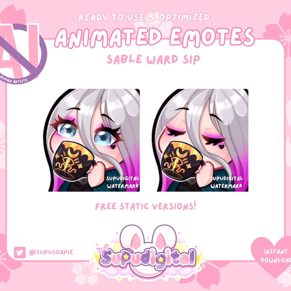 ANIMIERTES + STATISCHES Sable Ward Sip Tee / Kaffee Emote 'NO A.I.' | Tot bei Tageslicht | Twitch Discord Gamer