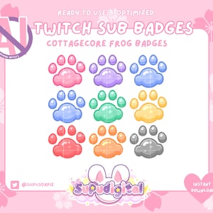 Distintivos de inscritos do Twitch Cat Paw: Distintivo de streamer Kawaii Girl da Kitty Beans em tons pastel